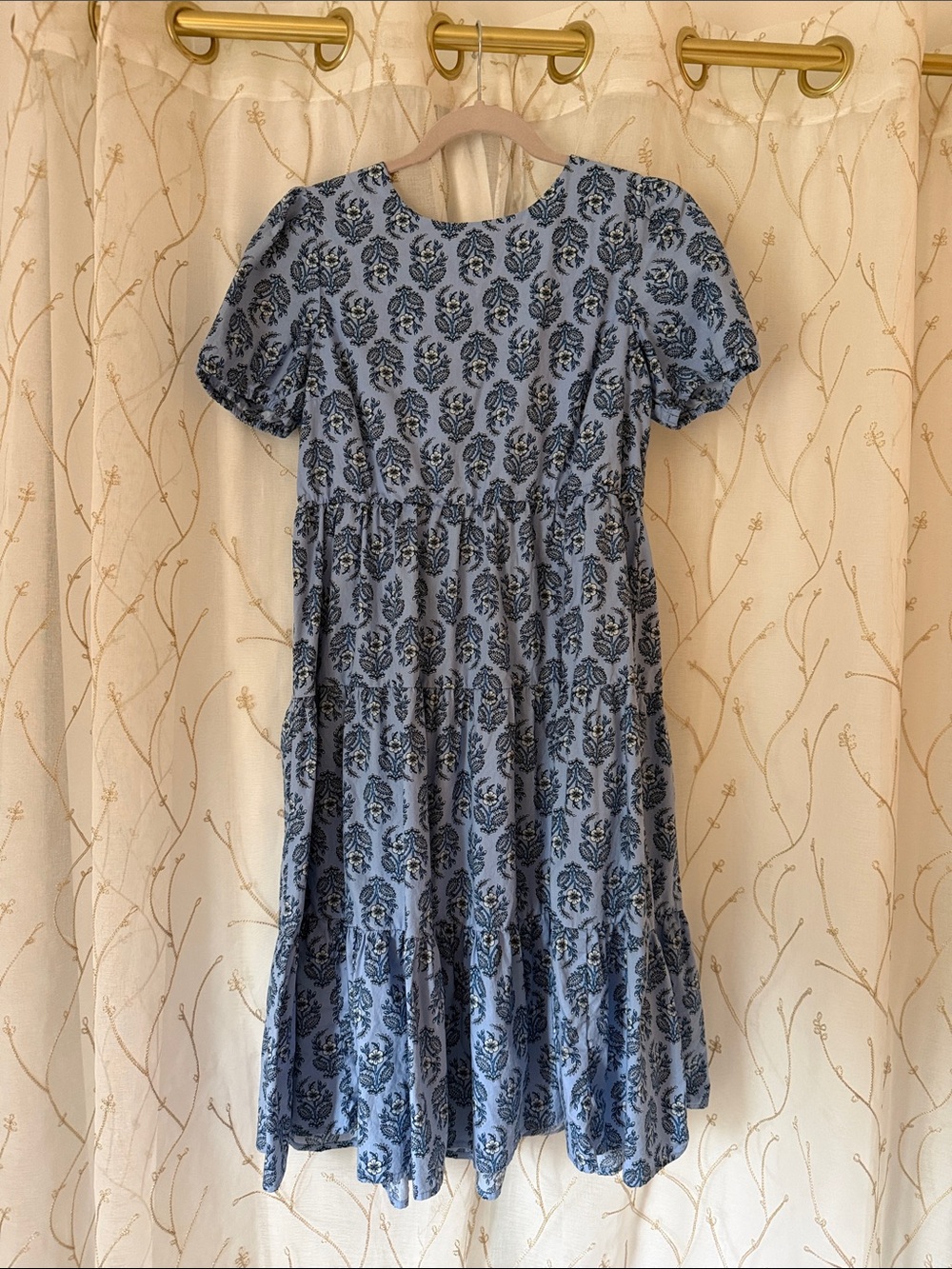 J. Crew Blue Floral Tiered Midi Dress